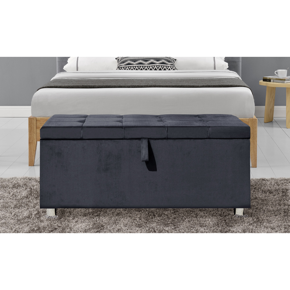 Brooklyn Double Grey Plush Velvet Bed Frame with Blanket Box Image 3