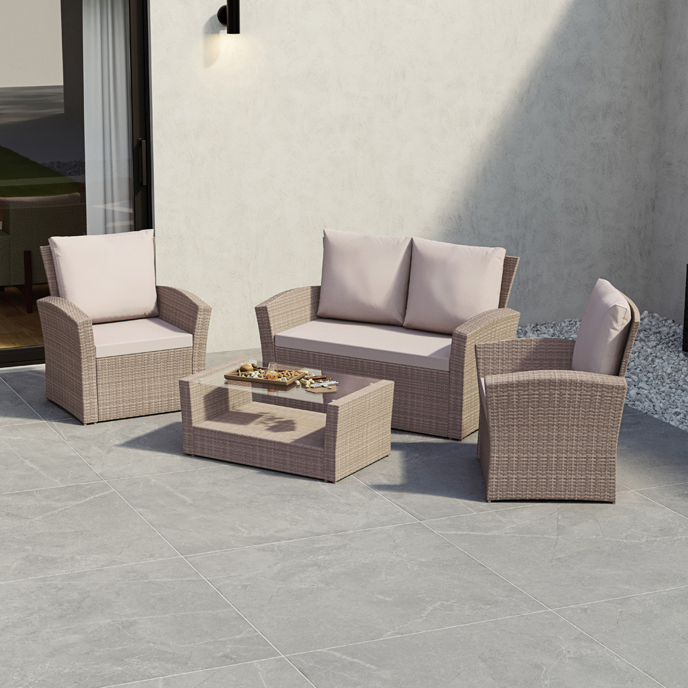 GARDEN VIDA Mylor 4 Seater Natural PE Rattan Garden Lounge Set Image 8