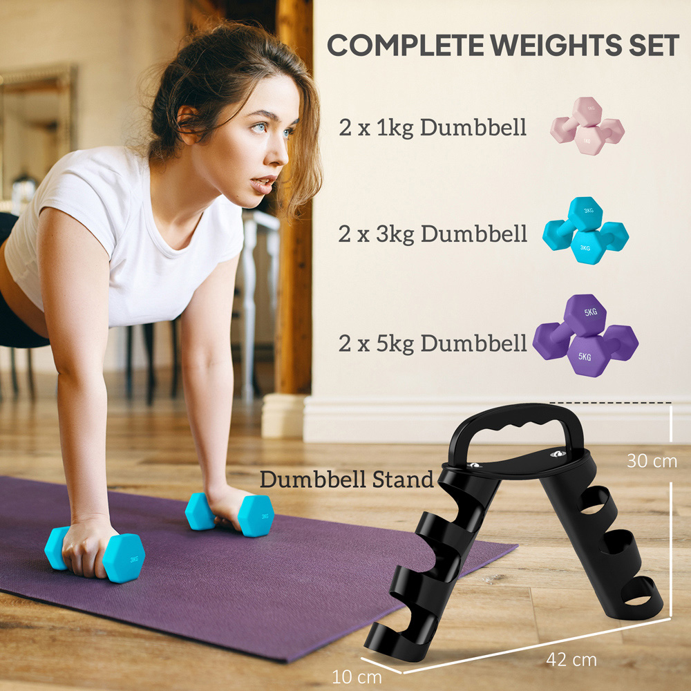 SPORTNOW Pink Hex Dumbbell Set with Storage Rack 6 Pack Image 4