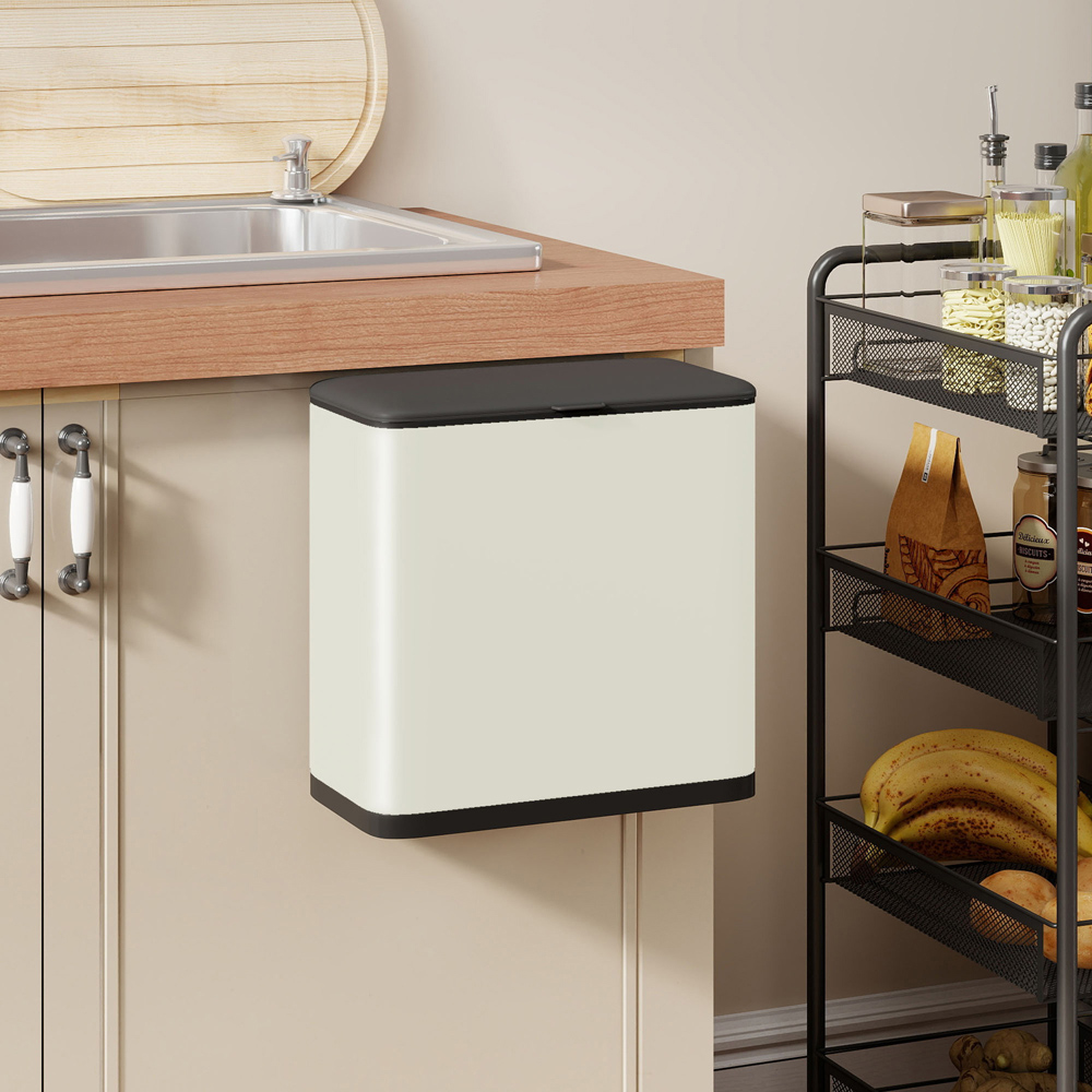 HOMCOM Cream Under Sink Hanging Kitchen Bin with Stay-Open Lid 8L Image 2