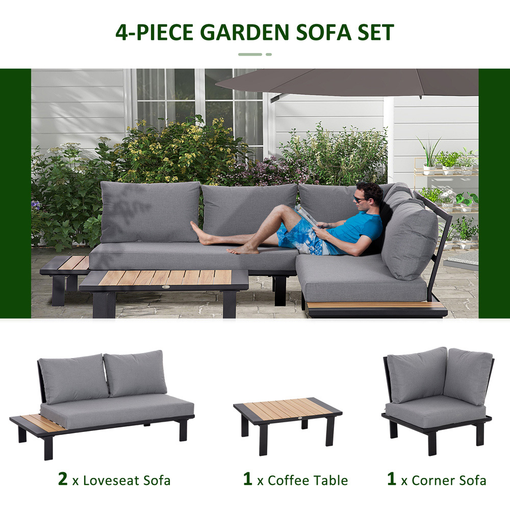 Outsunny 4 Seater Dark Grey Aluminium Garden L Shape Sofa Set Image 4