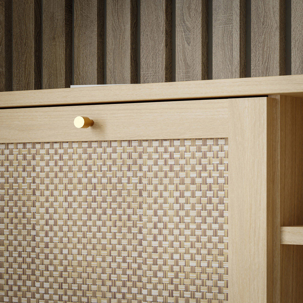 Florence Calasetta 2 Door 2 Shelf Light Oak Rattan TV Unit Image 6
