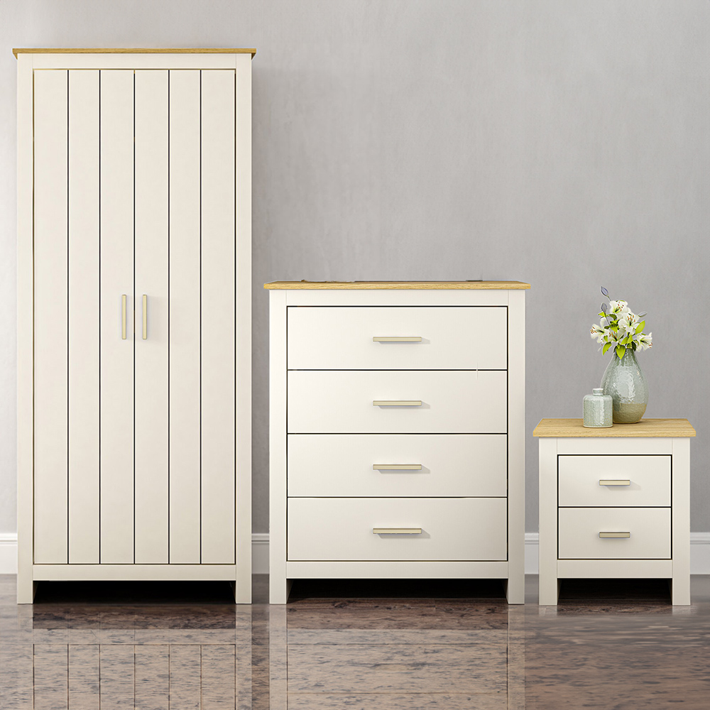 Lexington Cream Wardrobe, Bedside Table & 4 Drawer Gold Handles Chest Set Image 2