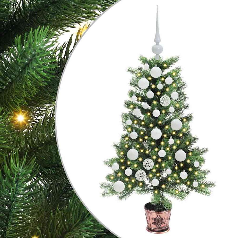 vidaXL Pre-Lit White Baubles Green Artificial Christmas Tree 3ft Image 2