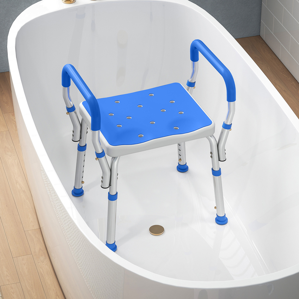 HOMCOM Dark Blue Aluminium Height Adjustable Bath Chair Image 3
