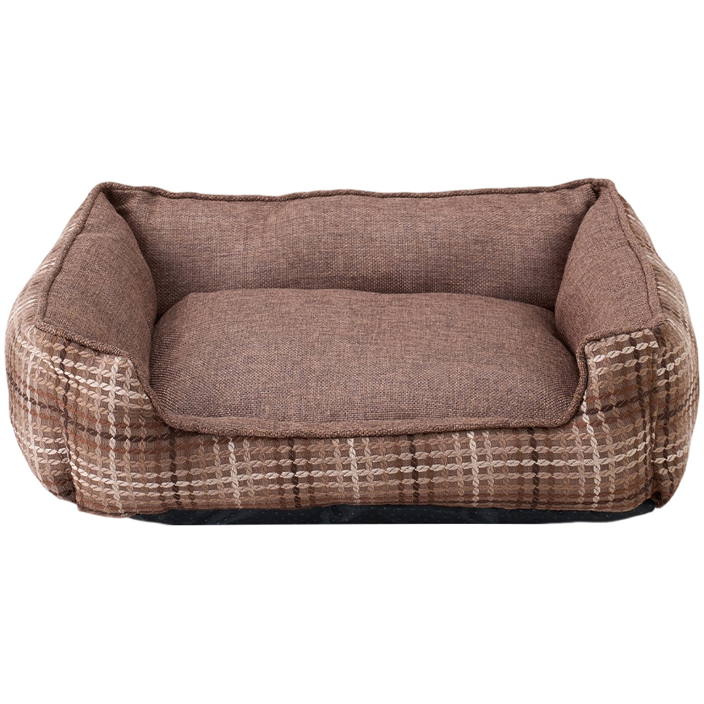H&O Direct 60cm Plaid Dark Brown Ultra Soft Chenille Dog Bed Image 2