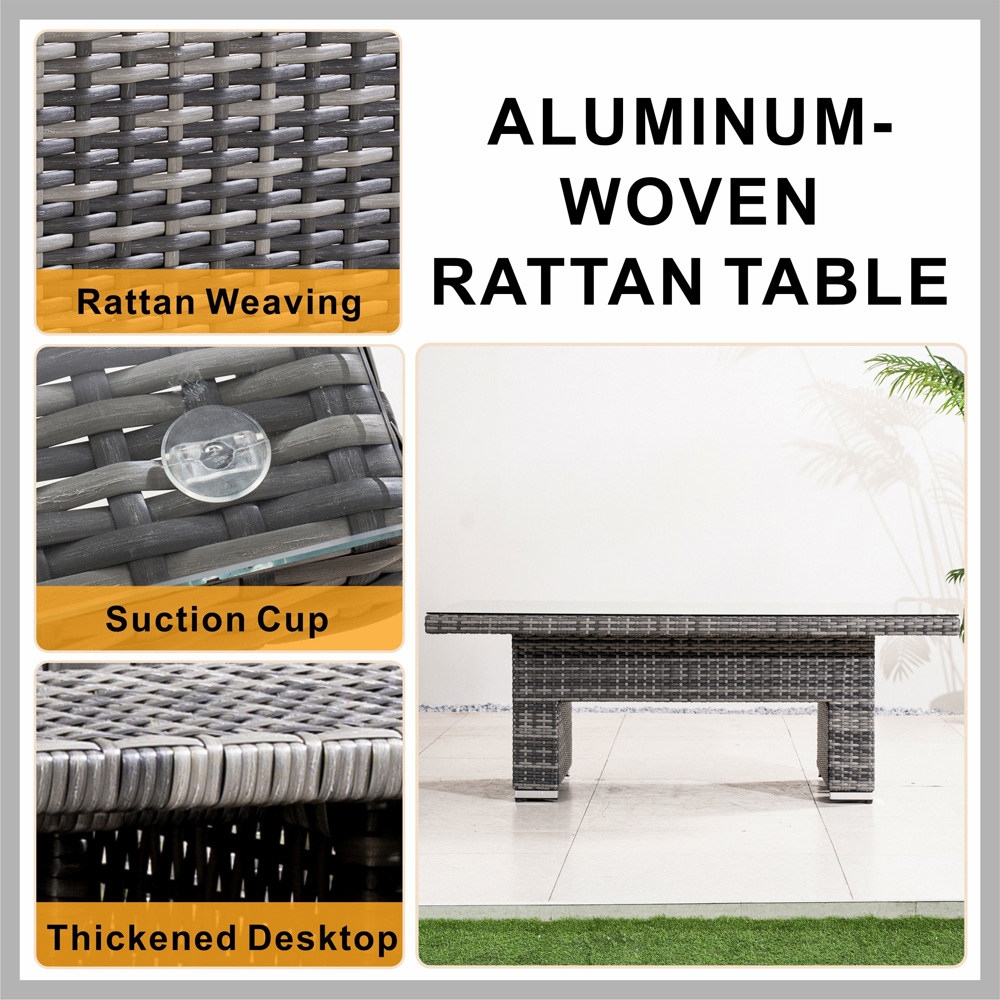 Direct Wicker Grey Rattan Tempered Glass Top Rising Garden Table Image 4