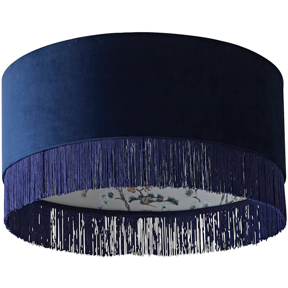ValueLights Kimberly Navy Blue Velvet Printed Inner Fringe Easy Fit Ceiling Lamp Shade 50cm Image 1