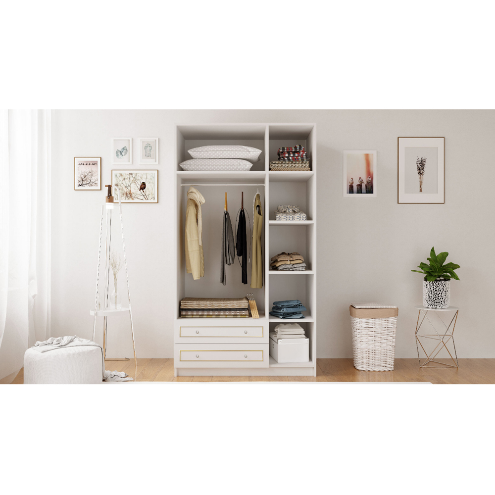 Evu MARIE 3 Door 2 Drawer Gold and White Wardrobe Image 6