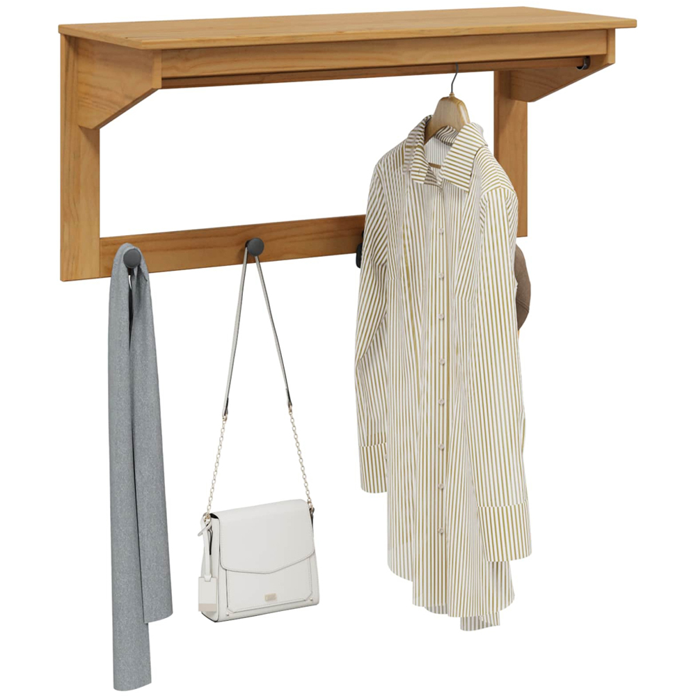 vidaXL Hill Single Shelf Honey Brown Wall Mounted Coat Rack with Hook Image 2