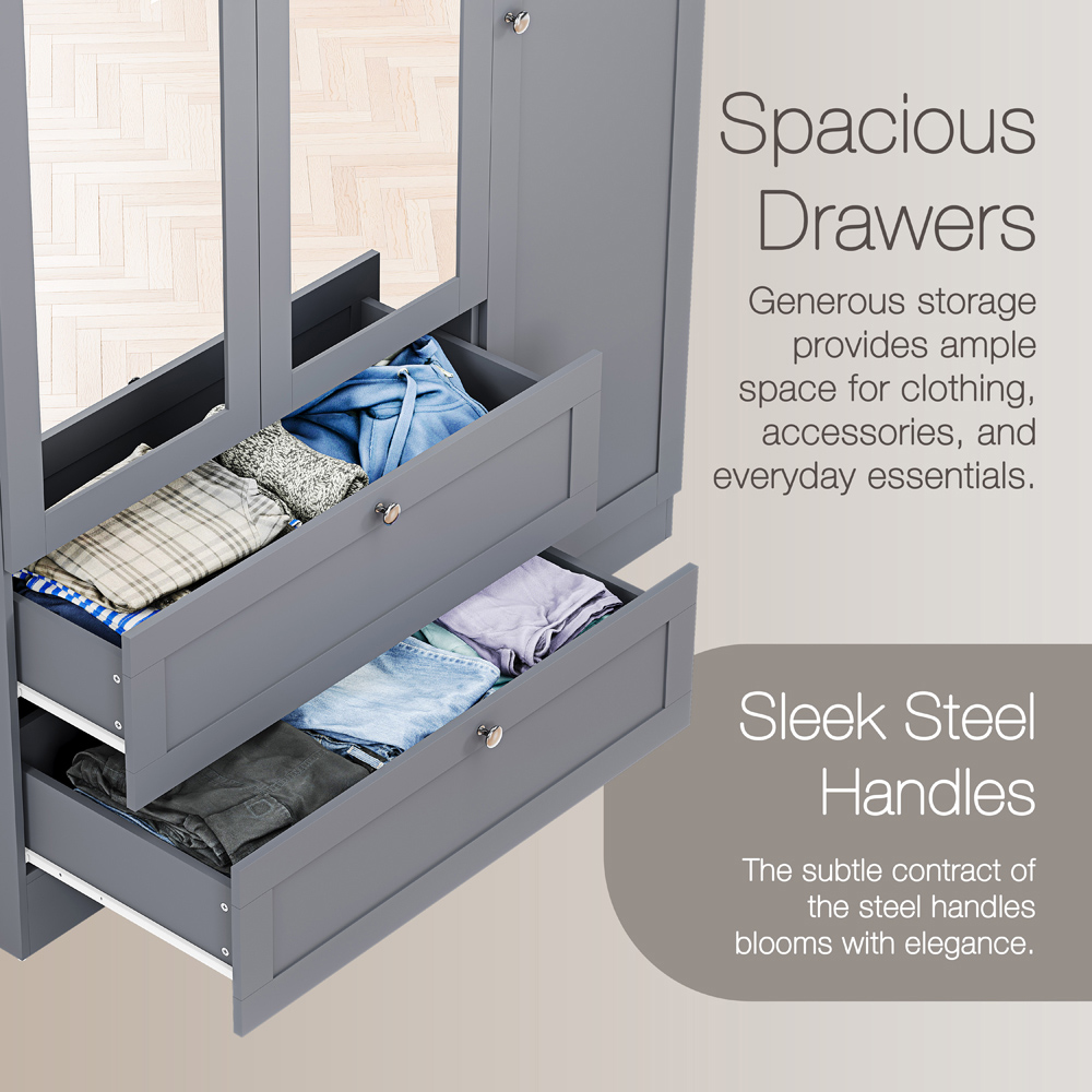 VIDA DESIGNS Altino 3 Door 2 Drawer Grey Shaker-Style Mirrored Wardrobe Image 7
