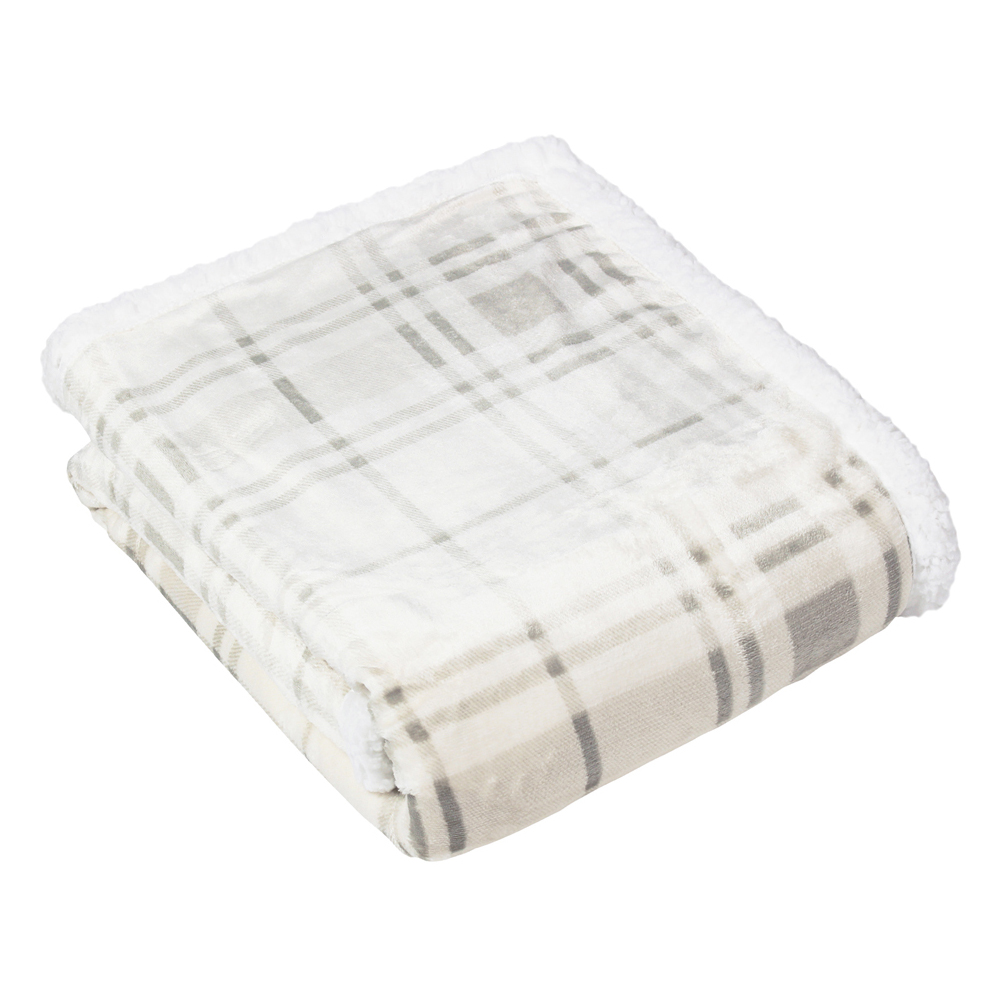 furn. Blake Natural Checked Fleece Sherpa Throw 130 x 150cm Image 2