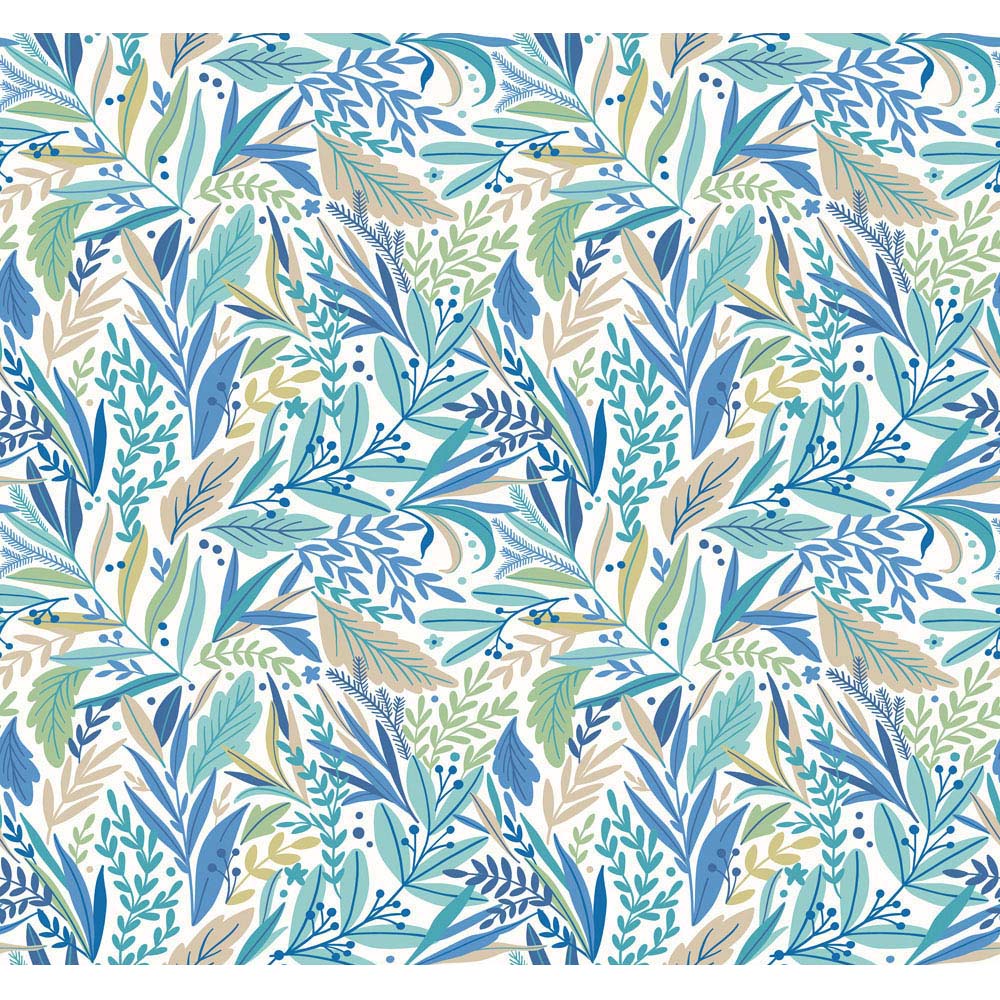 Origin Murals Repeatable Patterned Leaves Denim Blue 3 Drop Wall Mural Image 2