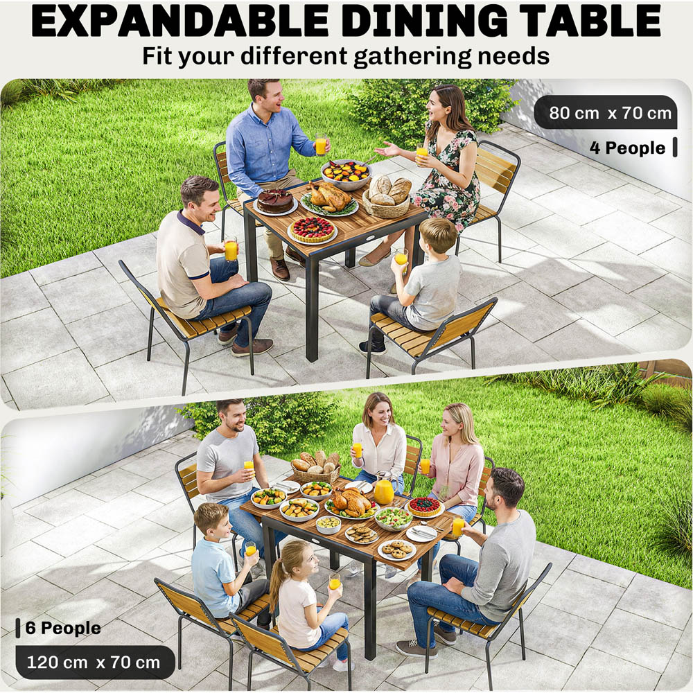 Outsunny 6 Seater 80-120cm Extendable Garden Dining Table Brown and Black Image 5