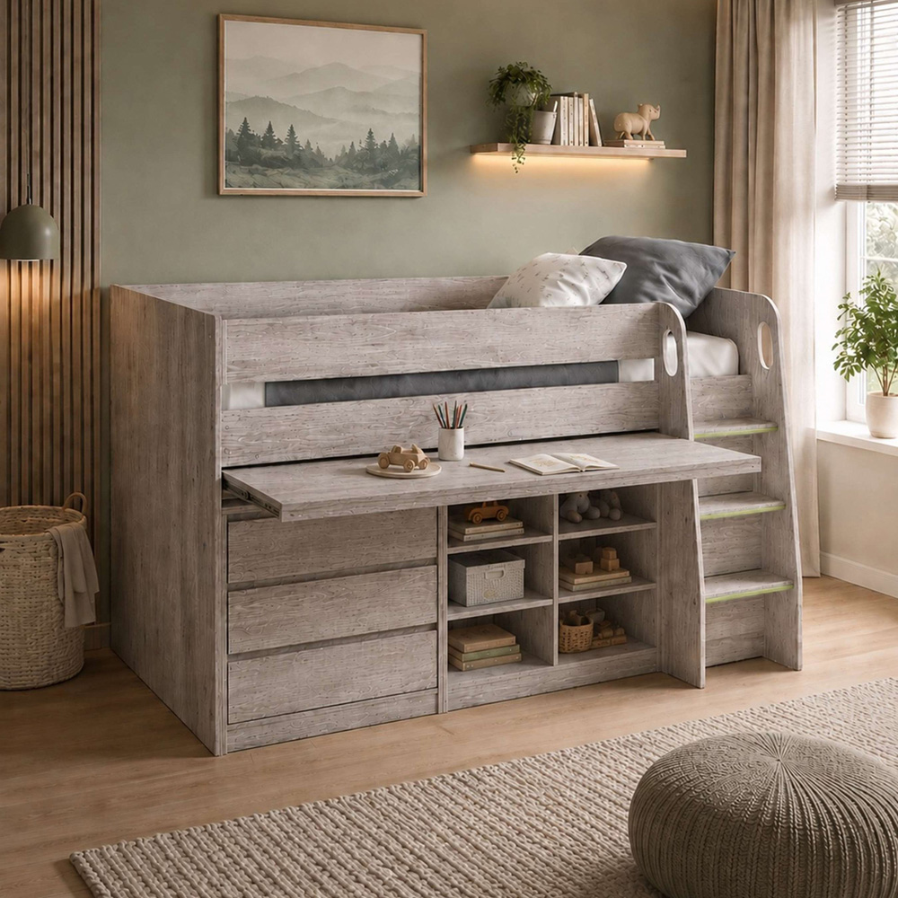 Julian Bowen Vespa Grey Oak Effect Mid Sleeper Bed with Desk Image 8