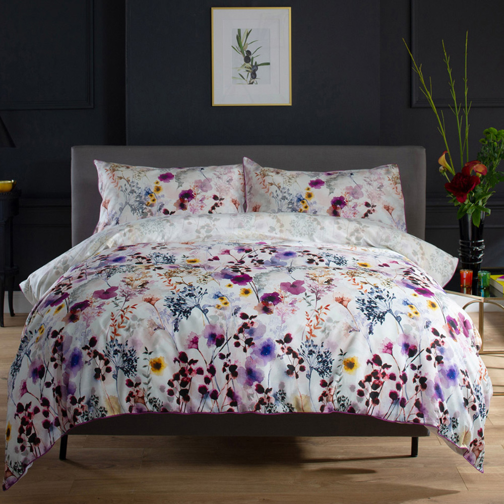 The Lyndon Company King Size Lilac Watercolour Floral 180 Thread Count Duvet Set Image 1
