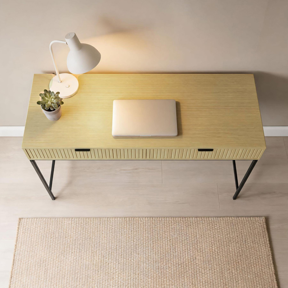 Home Source Wisbech 2 Drawer Oak Effect and Black Desk Image 6