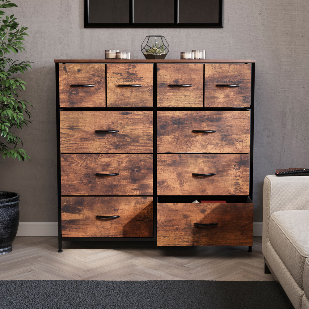 Vida Designs Chorley 10 Drawer Rustic Brown Fabric Chest of Drawer Image 5