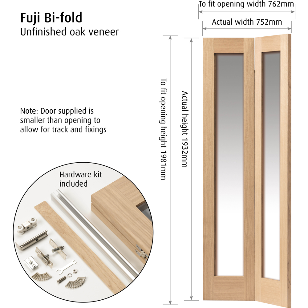 JB Kind Fuji Shaker Oak Glazed Bi-Fold Internal Door 1981 x 762mm Image 5