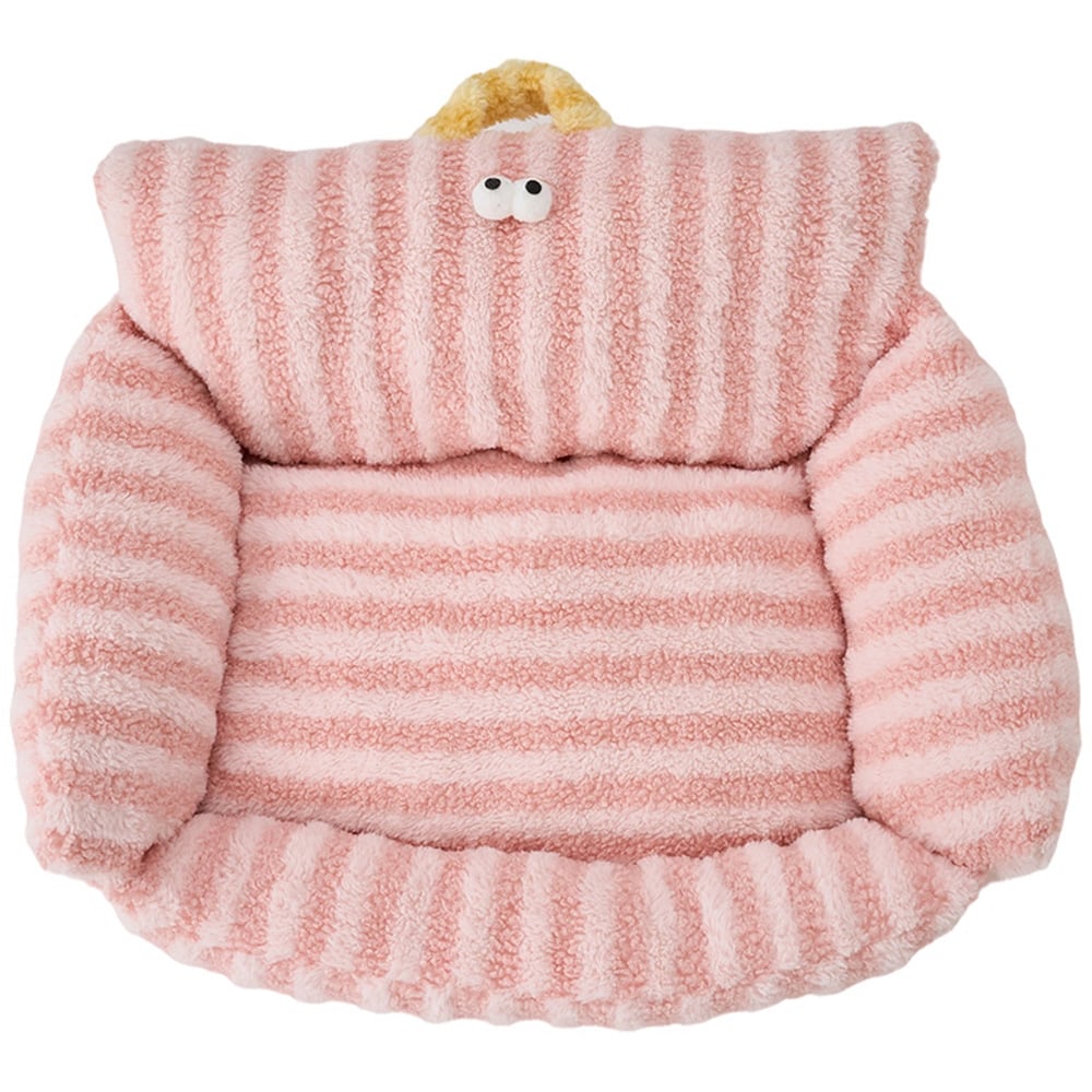 H&O Direct 62cm Pink Soft Warm Stripe Pet Sofa Bed Image 2