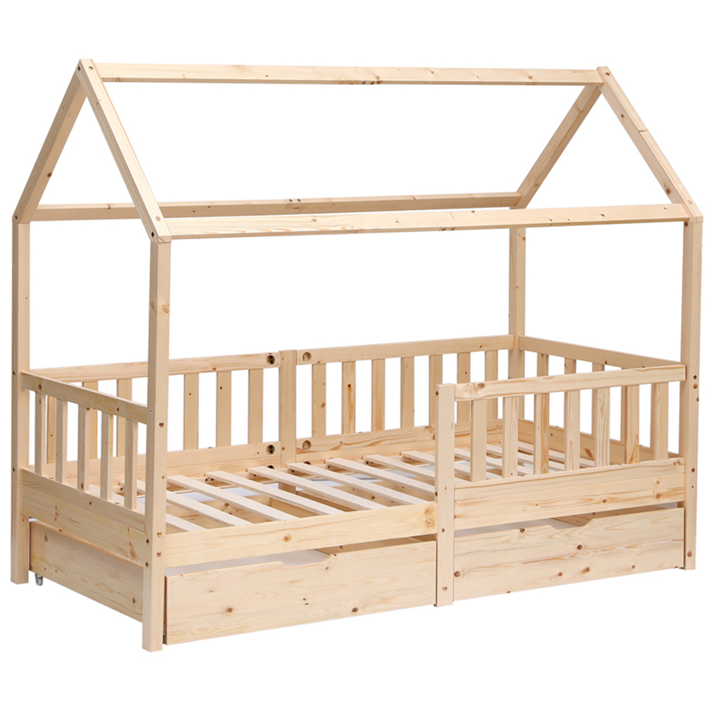 Portland Wood House 2 Drawer Natural Style B Kids Bed Frame Image 2