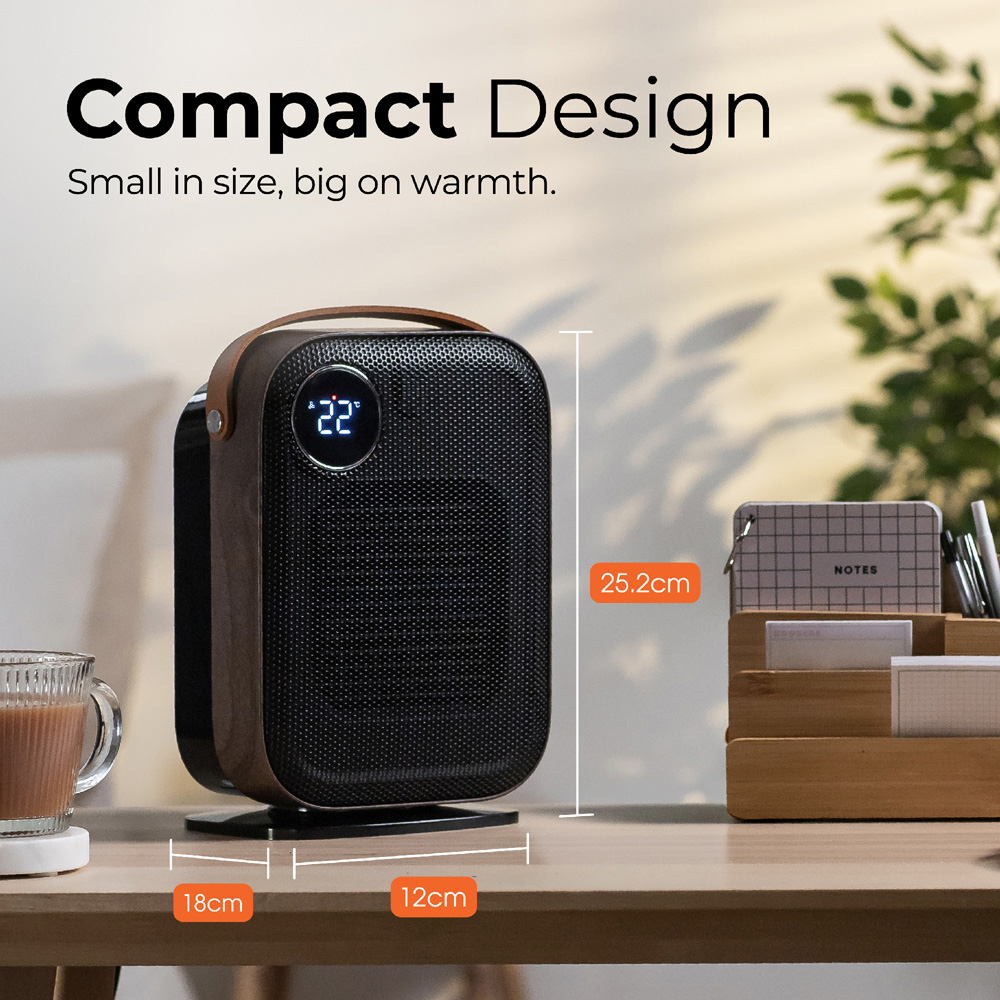 Abode ADTH1004 Black and Wood Grain Effect Ceramic Heater with Faux Leather Handle 1800W Image 9