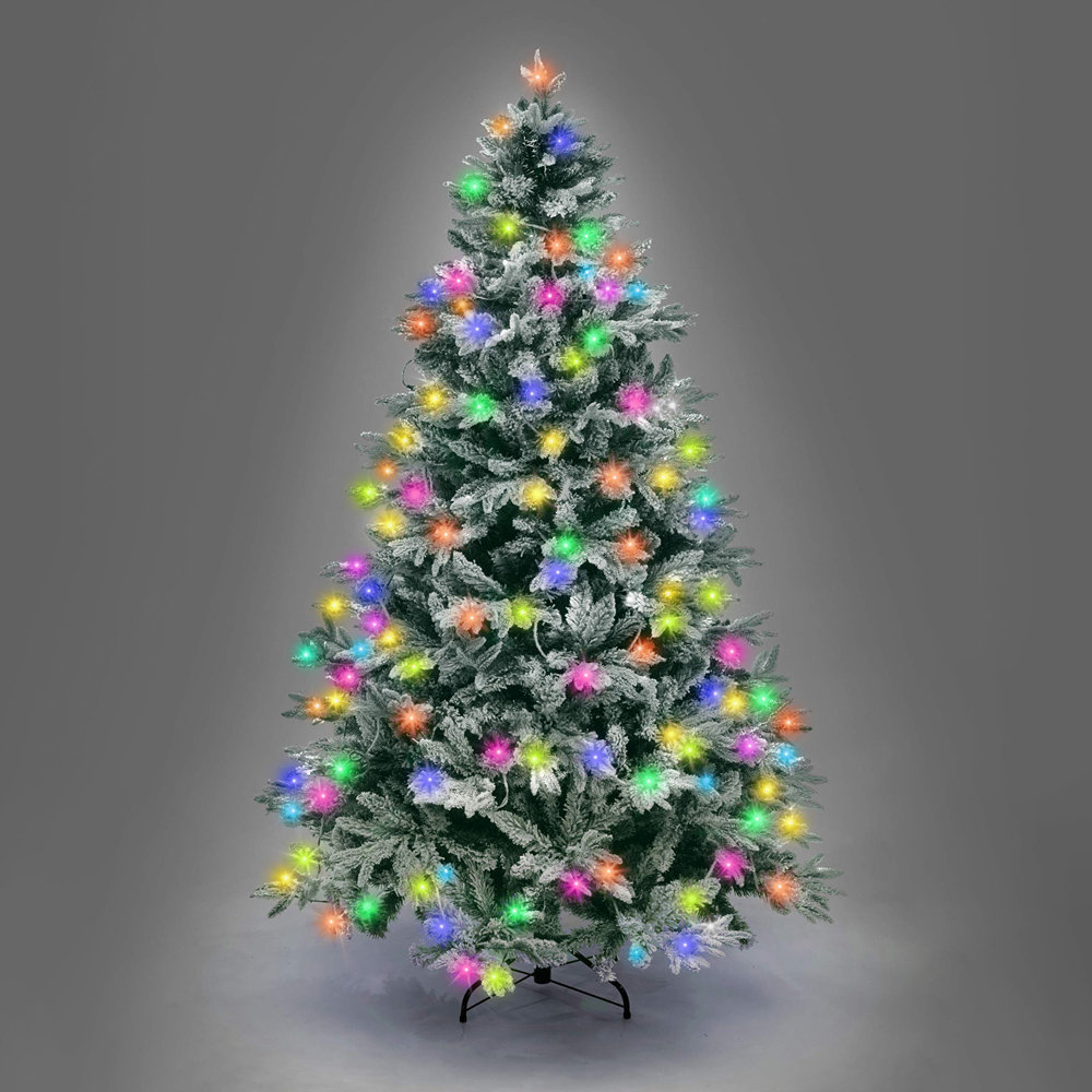 Shatchi Multicolour LED Pre-Lit Snow Flocked Lapland Fir Artificial Christmas Tree 5ft Image 3