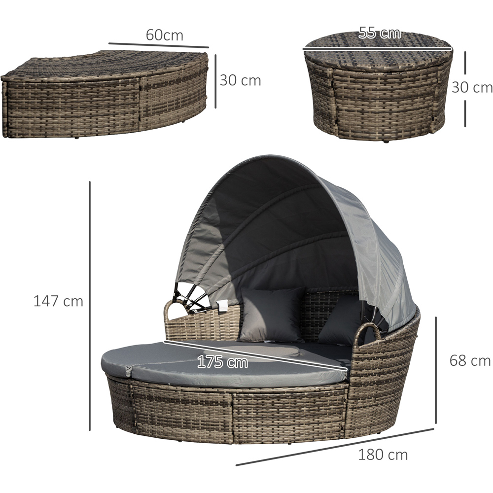Outsunny 6 Seater Grey Rattan Round Lounge Set with Retractable Canopy Image 7