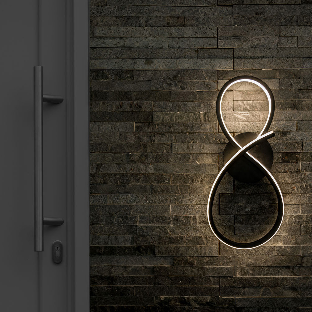 ValueLights Infinity Matt Black Swirl IP44 Integrated LED Wall Light Image 3
