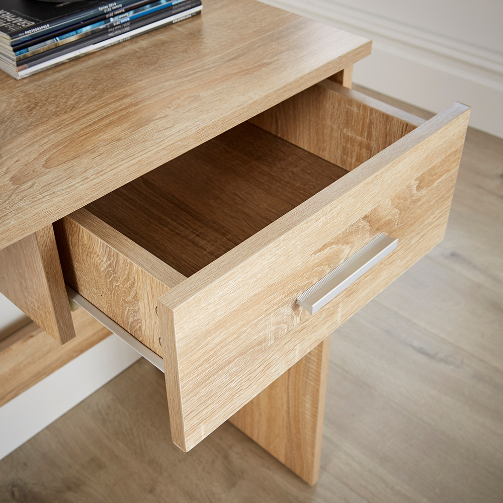 Home Source Stratford Single Drawer Computer Desk Oak Effect Image 4