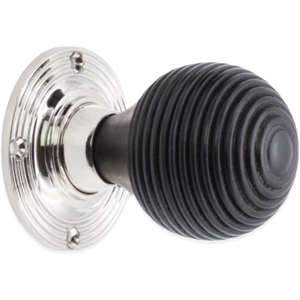 Spira Brass Polished Nickel Ebonised Beehive Rim and Mortice Door Knob 2 Pack Image 3