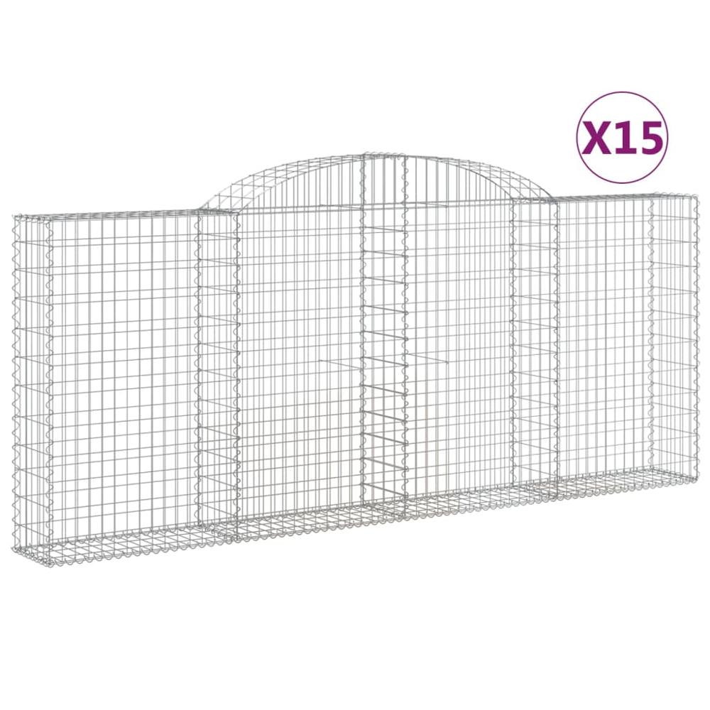 vidaXL Silver Galvanised Iron Arched Gabion Basket 300 x 30 x 120/140cm 15 Pack Image 2