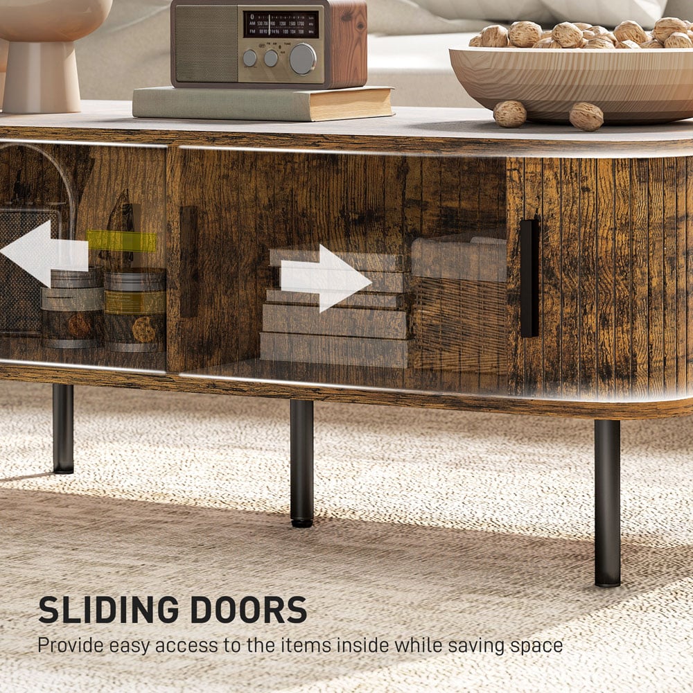 HOMCOM 2 Door Brown Coffee Table with Sliding Doors Image 5