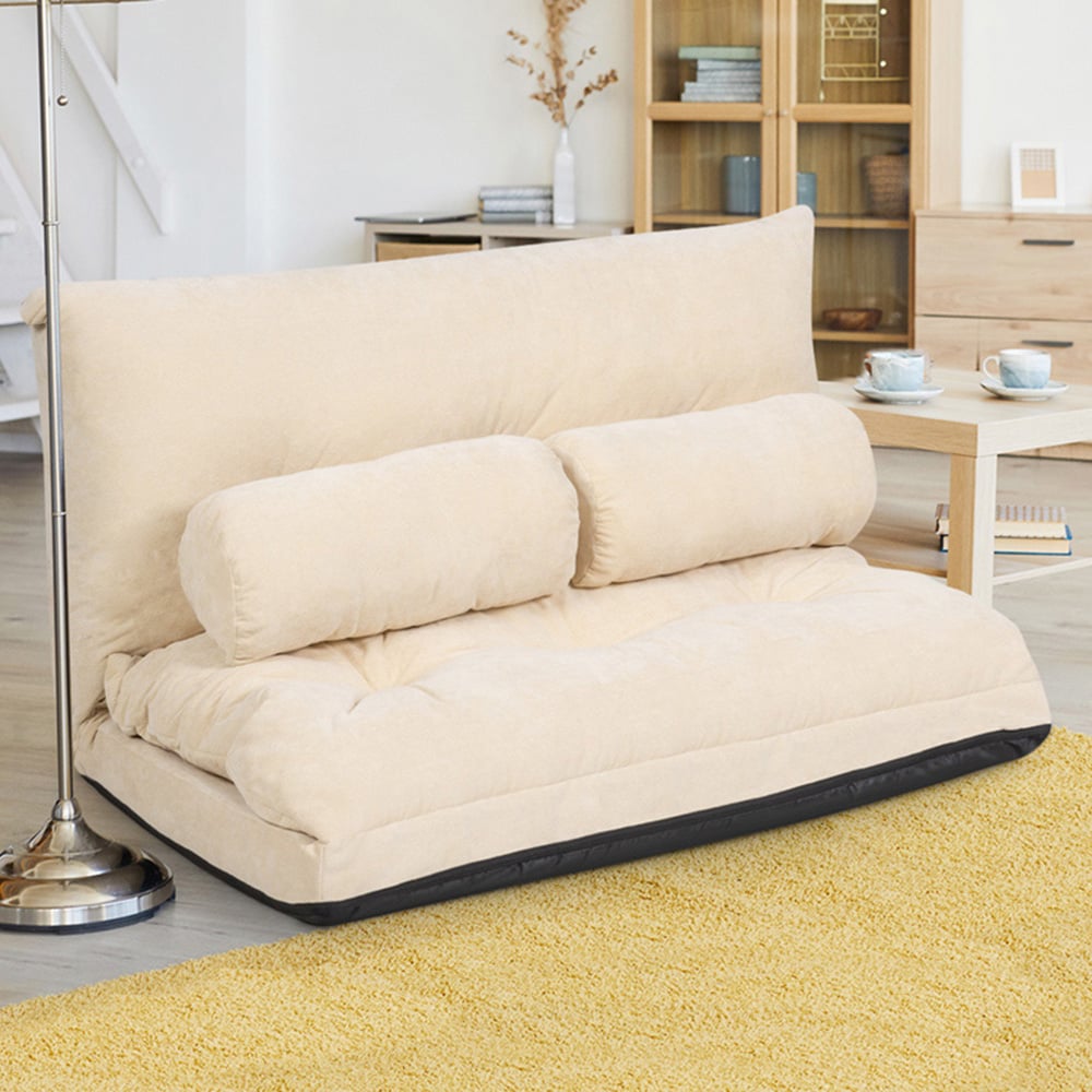 Costway Beige Convertible Floor Sofa Bed with Waist Pillows Image 1