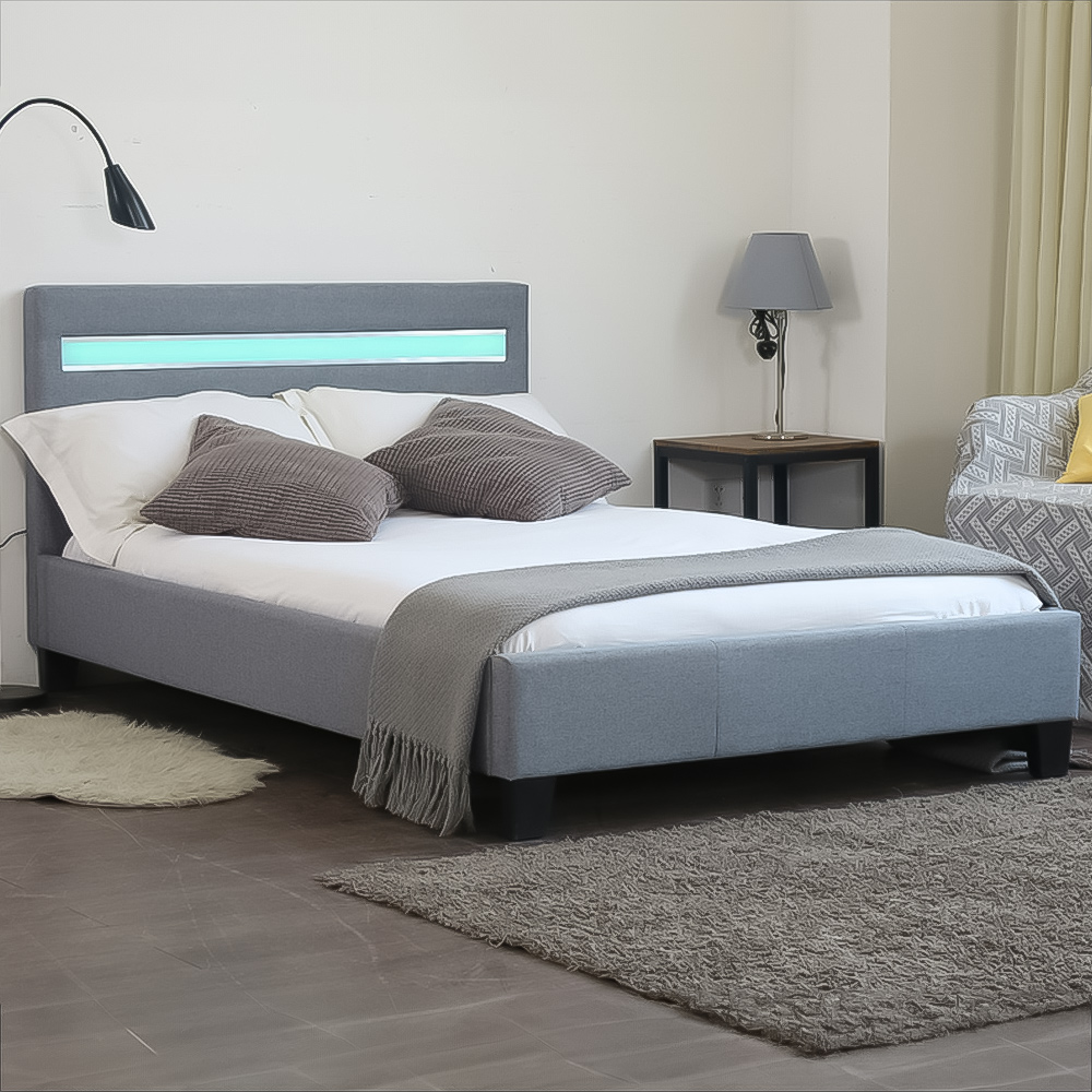 Brooklyn Single Light Grey Fabric Modern LED Bed Frame Image 1