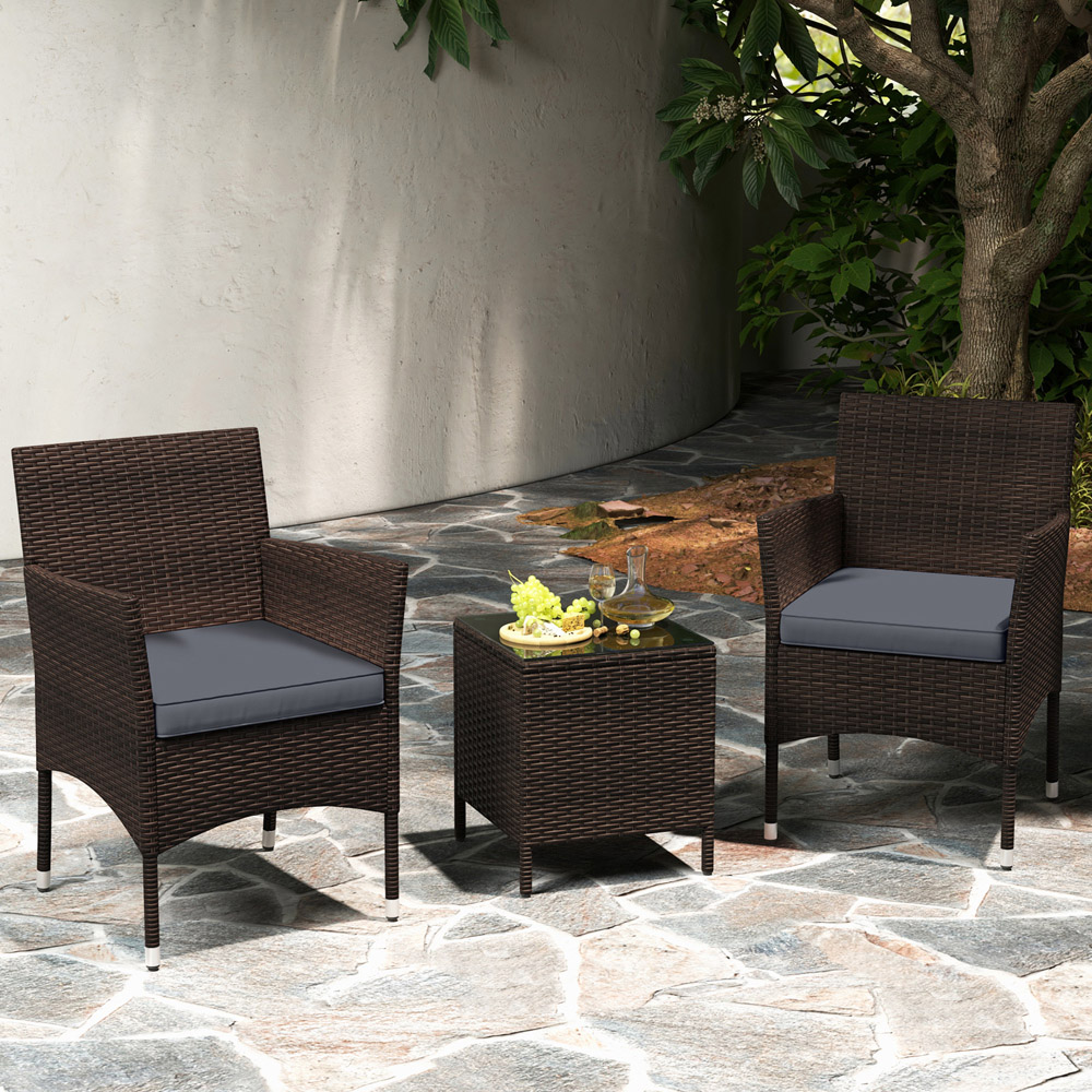 Costway 2 Seater Grey Patio Rattan Furniture Set with Cushion Image 3