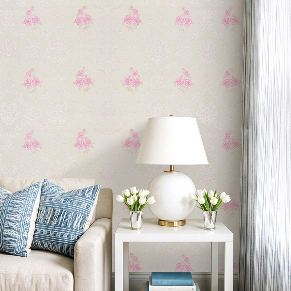 Living and Home Floral Pattern 3D Embossed White and Pink Non-Pasted Non-Woven Wallpaper Image 7