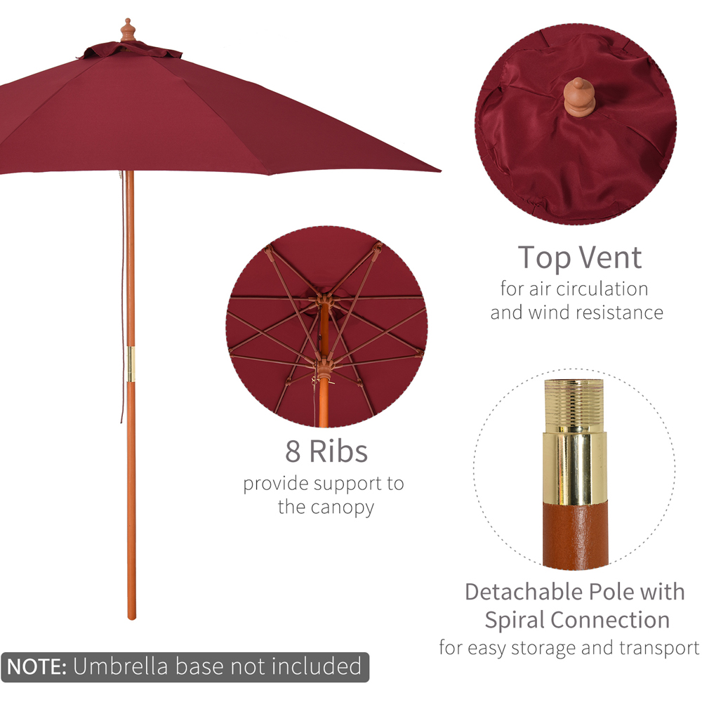 Outsunny Wine Red Wooden Garden Parasol with Top Vent 2.5m Image 4