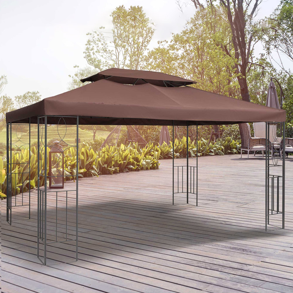 Outsunny 3 x 4m 2 Roof Brown Gazebo Canopy Replacement Image 1