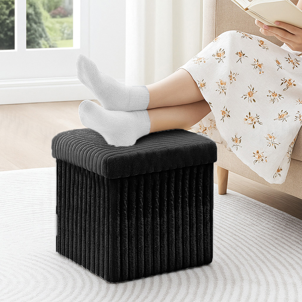 Homerepublic Black Boucle Fabric Foldable Storage Box 38 x 38cm Image 2