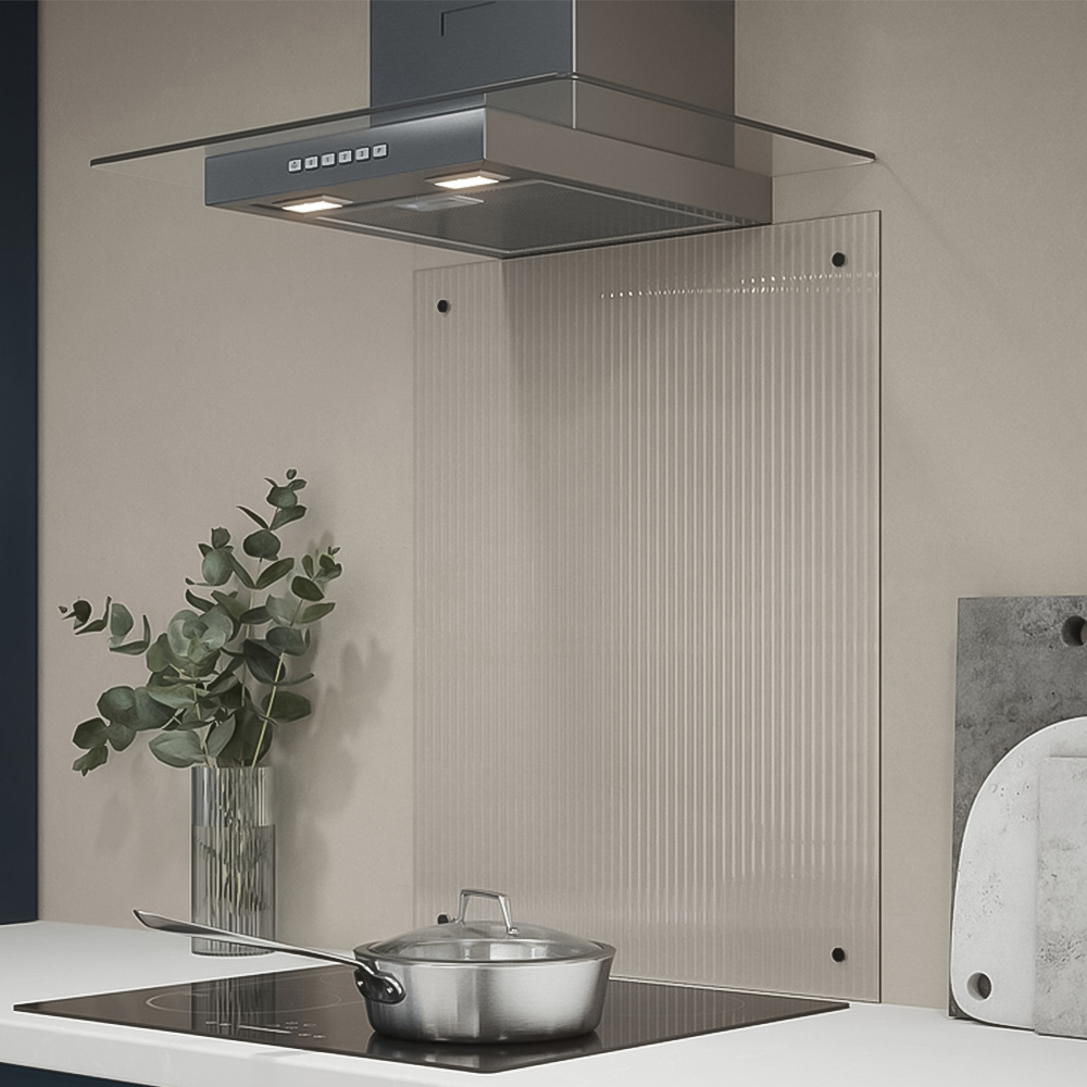 Fluted Clear Glass Kitchen Splashback with Matt Black Caps 600 x 750 x 4mm Image 1