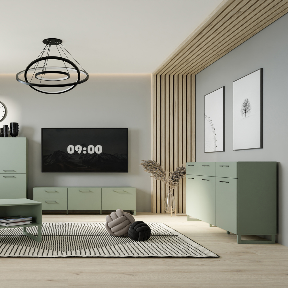 Florence Sali 3 Door 3 Drawer Sage Green Sideboard Image 7
