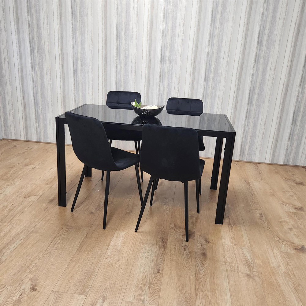 Portland 4 Seater Velvet Dining Set Black Image 4