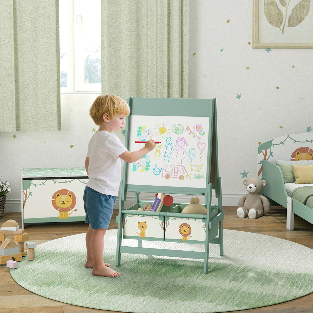Tommy Toys 3-in-1 Kids Green Double Sided Easel with Paper Roll and Storage Box Image 2