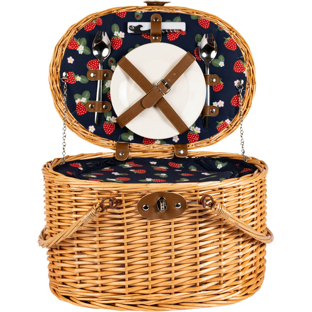 Summerhouse by Navigate Navy Strawberries and Cream Wicker Basket Picnic Hamper Image 3