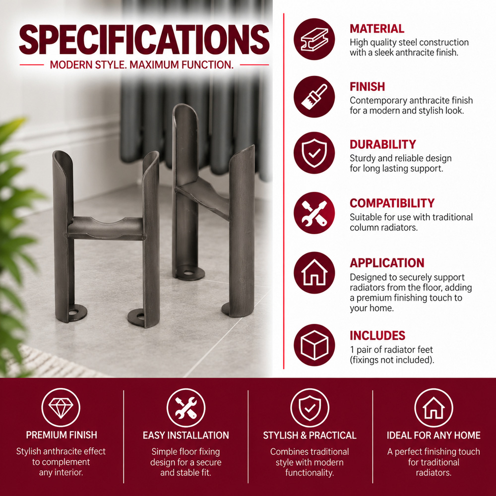 Go Bathrooms Clarence Raw Metal 2 Column Radiator Feet Image 2