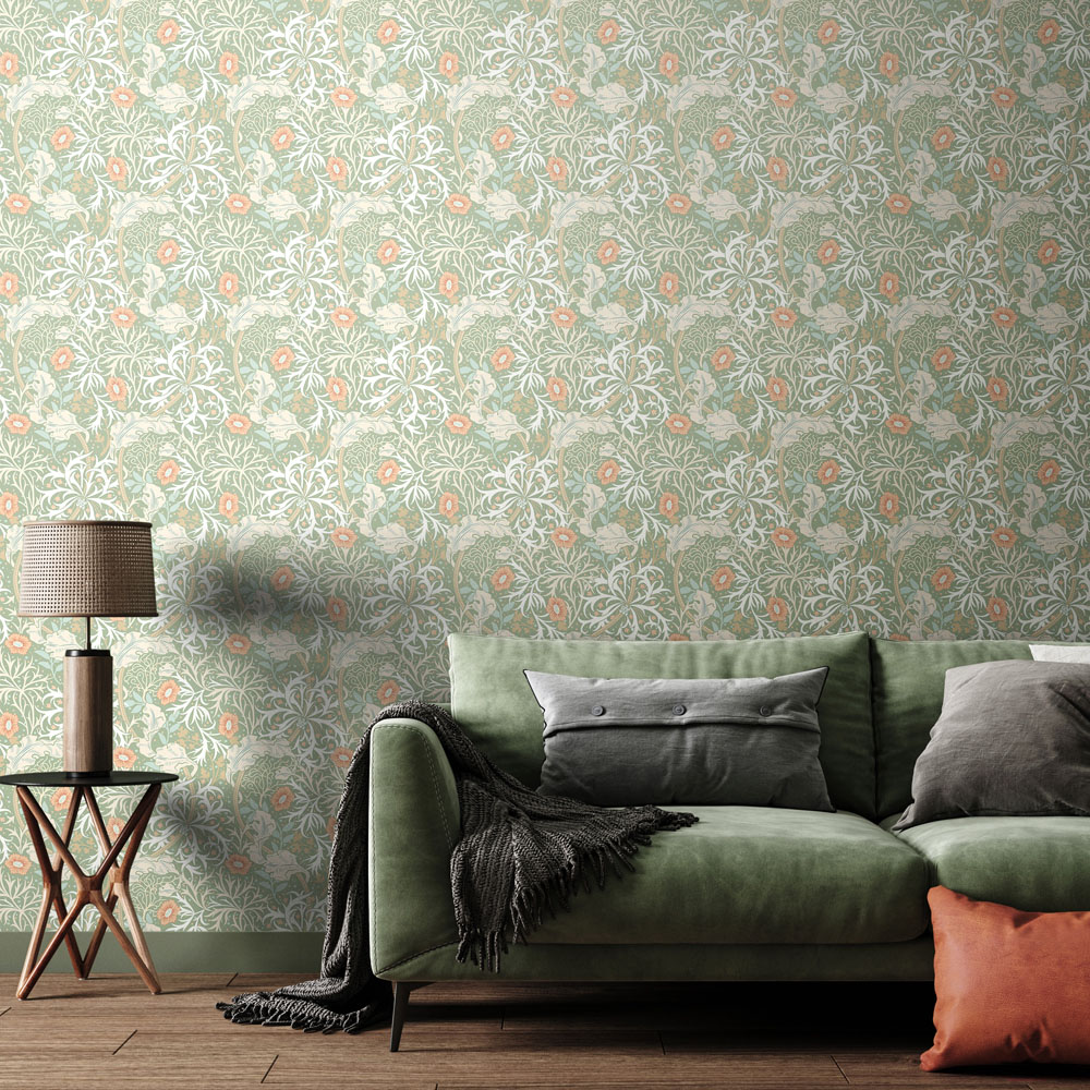 Hoopla Walls Seaweed Garden Sage and Apricot Non Woven Wallpaper Image 2