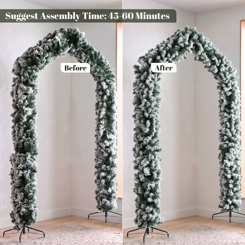 HOMCOM Snow Flocked Artificial Christmas Tree Arch with 1400 Branch Tips Green 9ft Image 7