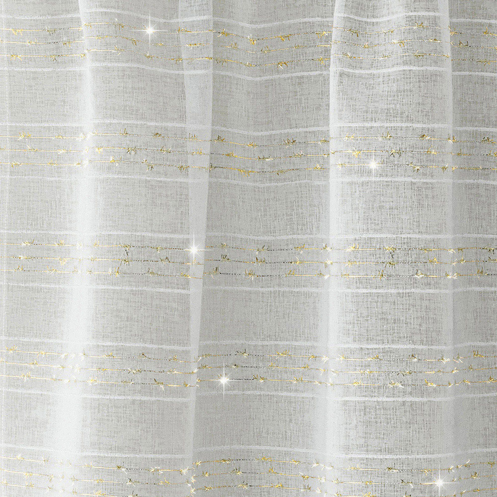 Tyrone Textiles Lima Gold Metallic Lurex Stripe Rod Pocket Voile Panel Curtains 140 x 183cm Image 4