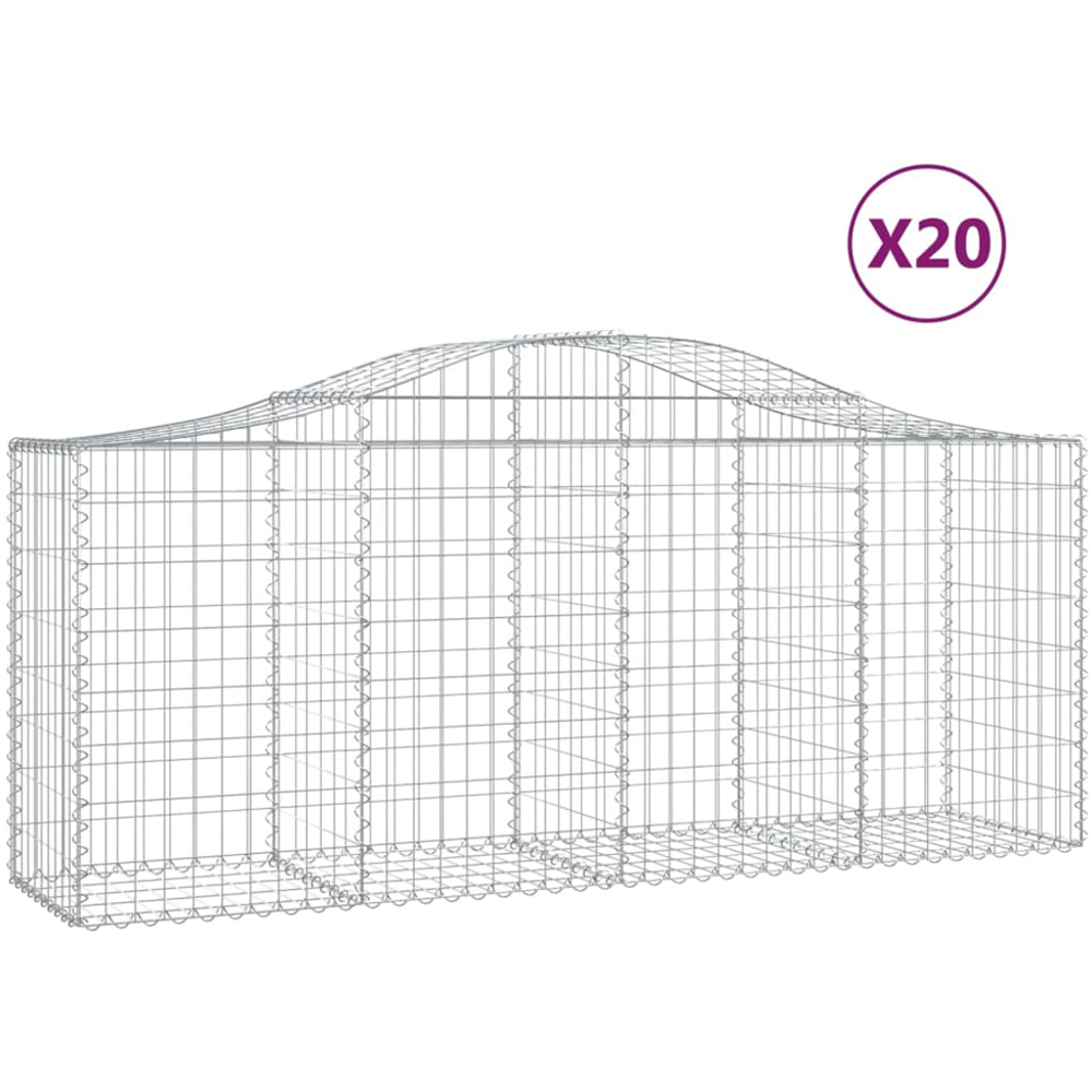vidaXL Silver Galvanised Iron Arched Gabion Basket 200 x 50 x 80/100cm 20 Pack Image 2